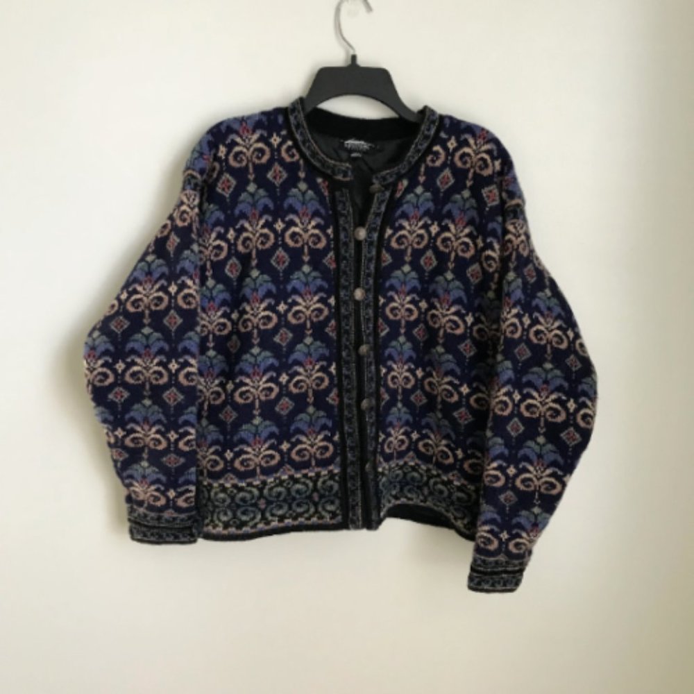 Vtg Icelandic Designs Wool Sweater Coat Nordic